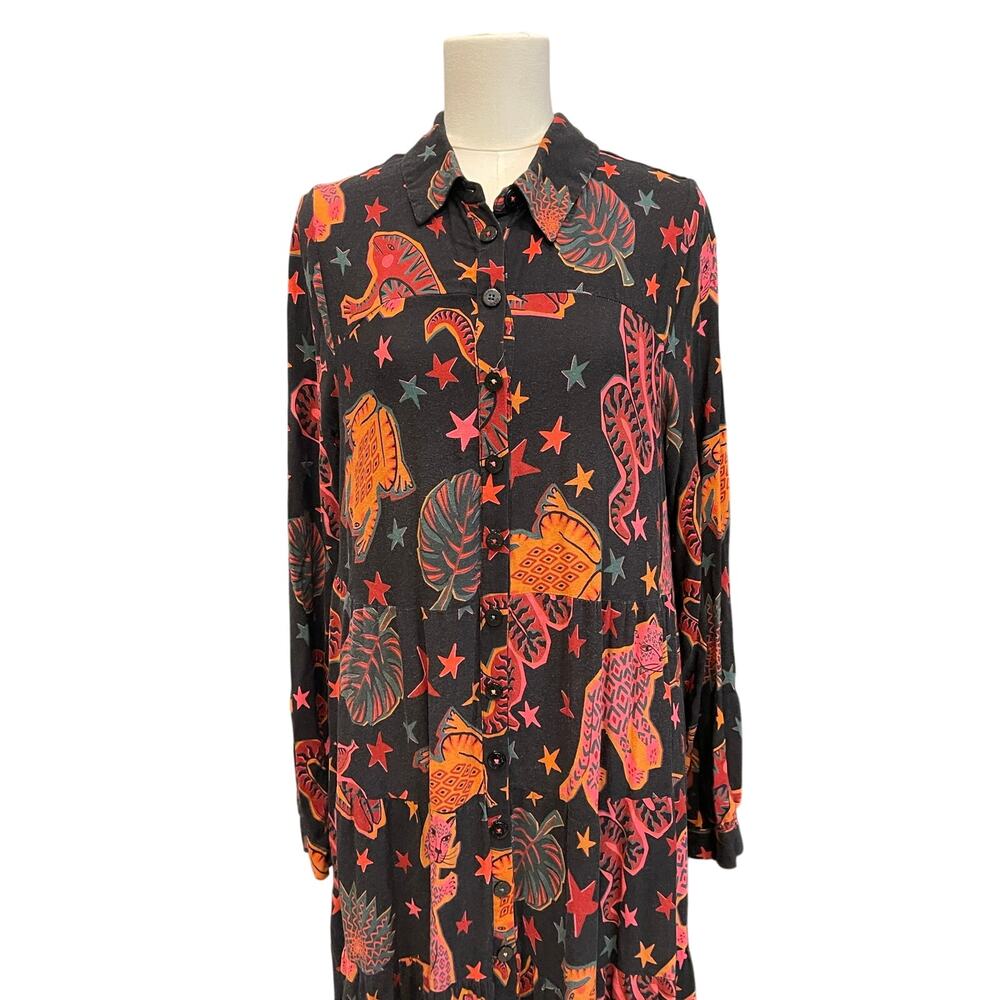 FARM Rio Black Animal Sky maxi shirtdress Size:M - Picture 4 of 11